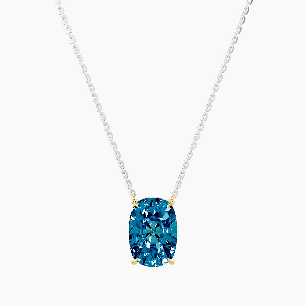 Solitaire | 18k White & Yellow Gold 3 ct Blue Lab Diamond Cushion Pendant