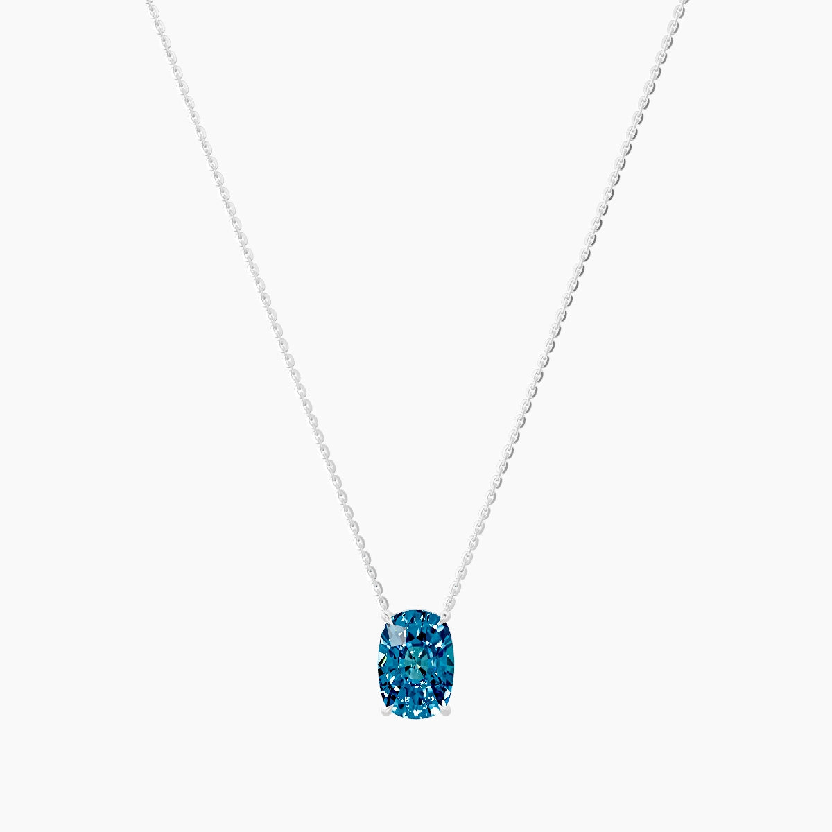 Solitaire | 18k White Gold 3 ct Blue Lab Diamond Cushion Pendant