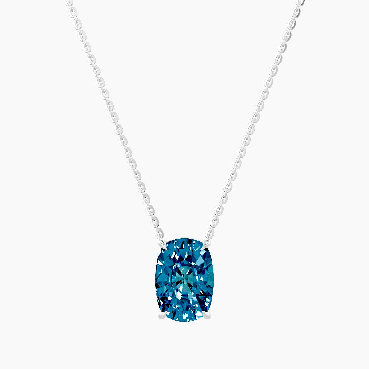 Solitaire | 18k White Gold 3 ct Blue Lab Diamond Cushion Pendant