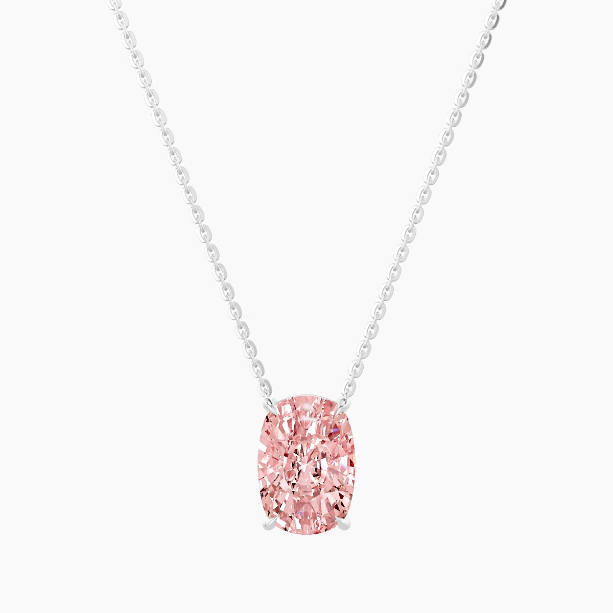 Solitaire | 18k White Gold 3 ct Pink Lab Diamond Cushion Pendant
