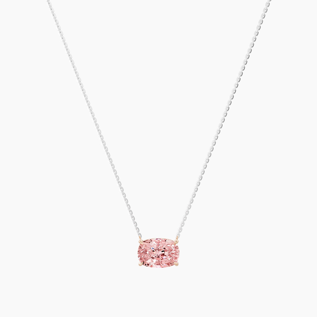Solitaire | 18k White & Rose Gold 3 ct Pink Lab Diamond Cushion Pendant