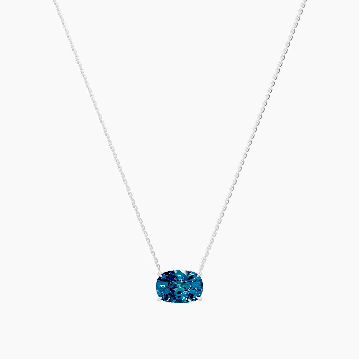 Solitaire | 18k White Gold 3 ct Blue Lab Diamond Cushion Pendant