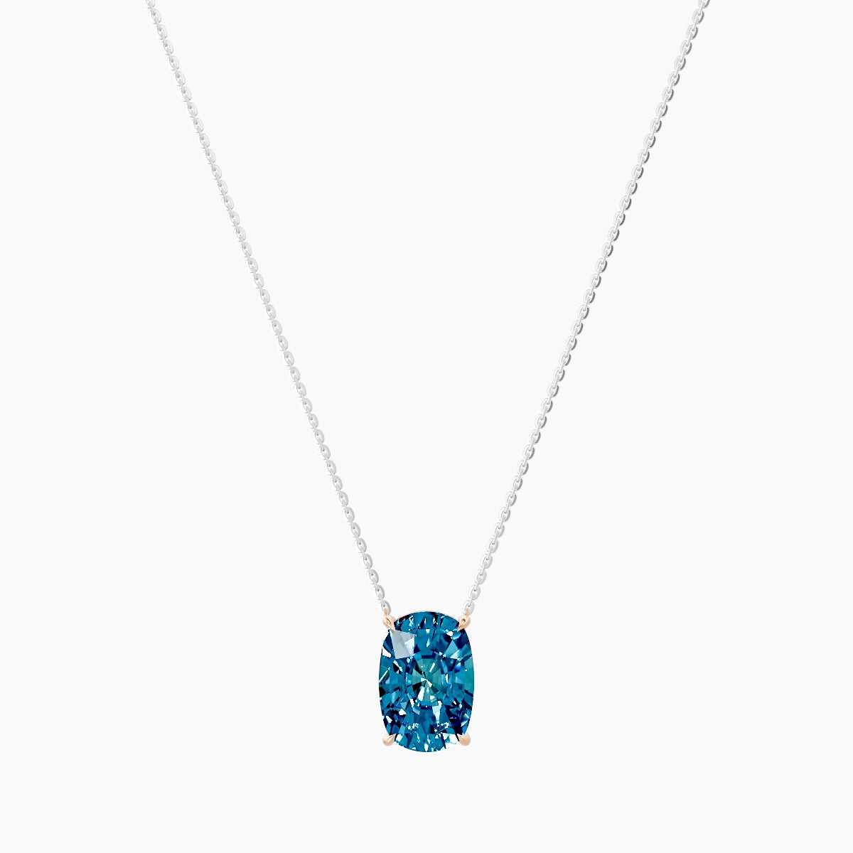 Solitaire | 18k White & Rose Gold 5 ct Blue Lab Diamond Cushion Pendant