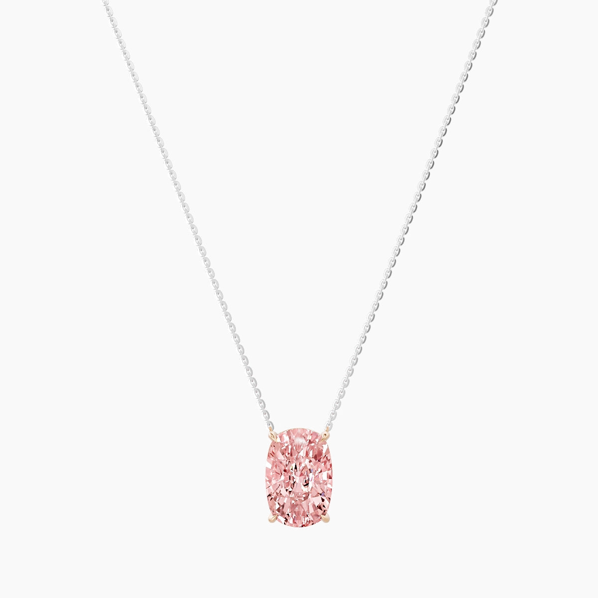 Solitaire | 18k White & Rose Gold 5 ct Pink Lab Diamond Cushion Pendant