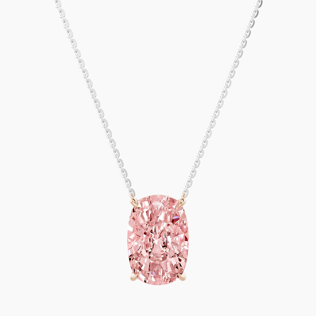 Solitaire | 18k White & Rose Gold 5 ct Pink Lab Diamond Cushion Pendant