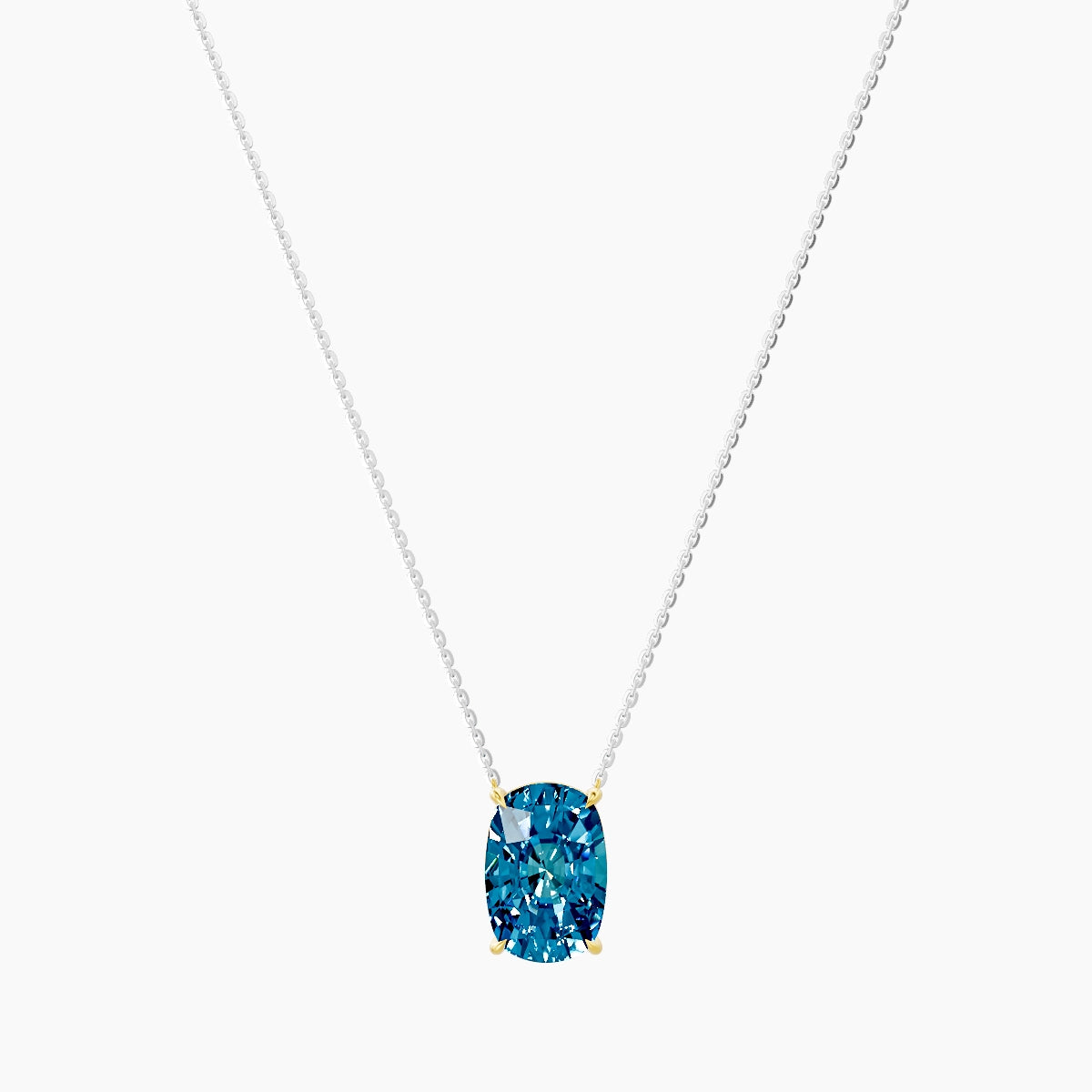 Solitaire | 18k White & Yellow Gold 5 ct Blue Lab Diamond Cushion Pendant