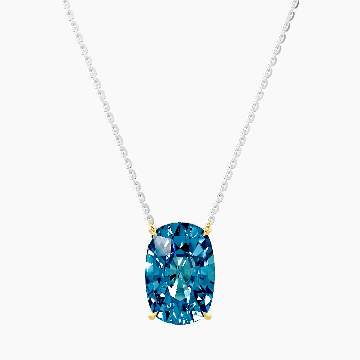 Solitaire | 18k White & Yellow Gold 5 ct Blue Lab Diamond Cushion Pendant