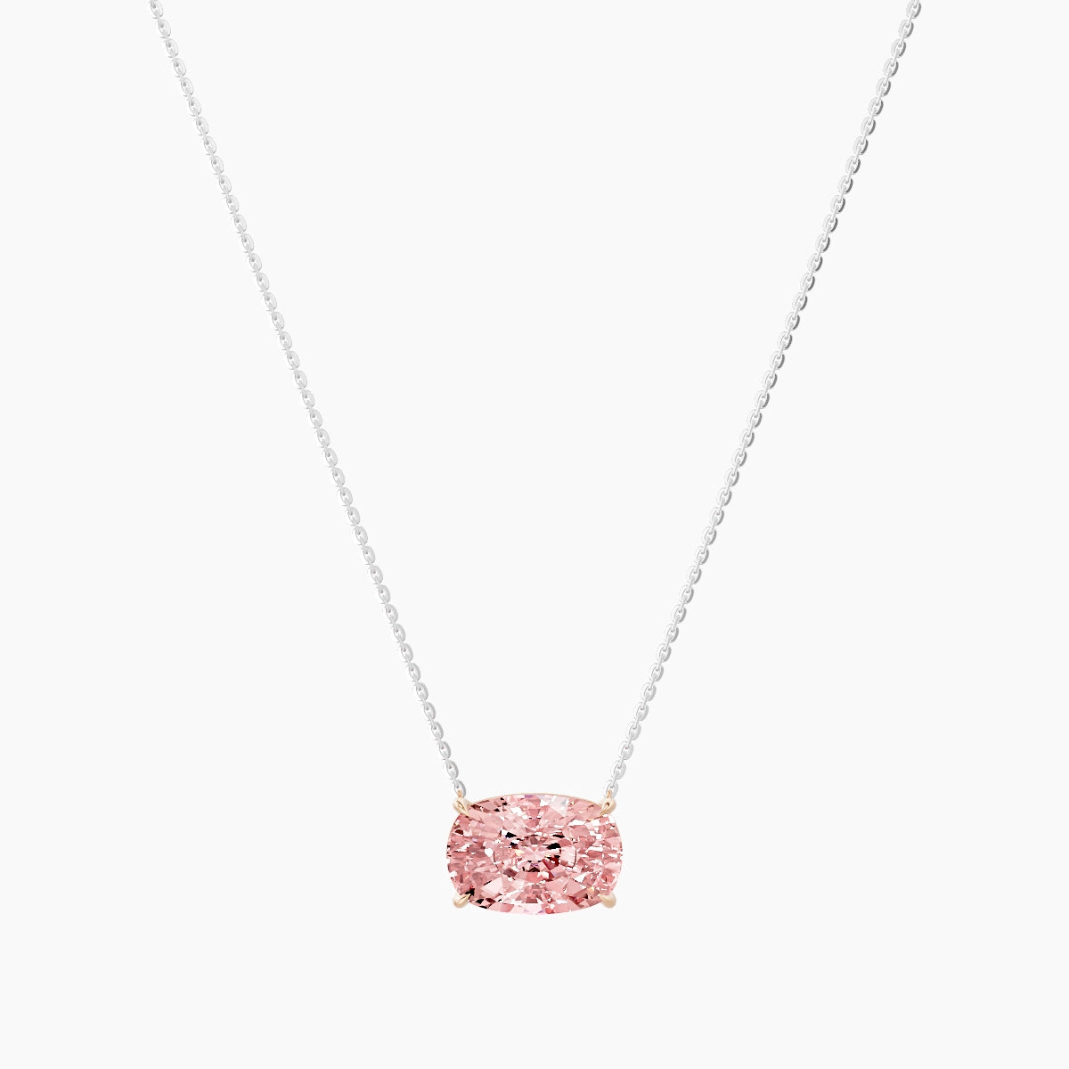 Solitaire | 18k White & Rose Gold 5 ct Pink Lab Diamond Cushion Pendant