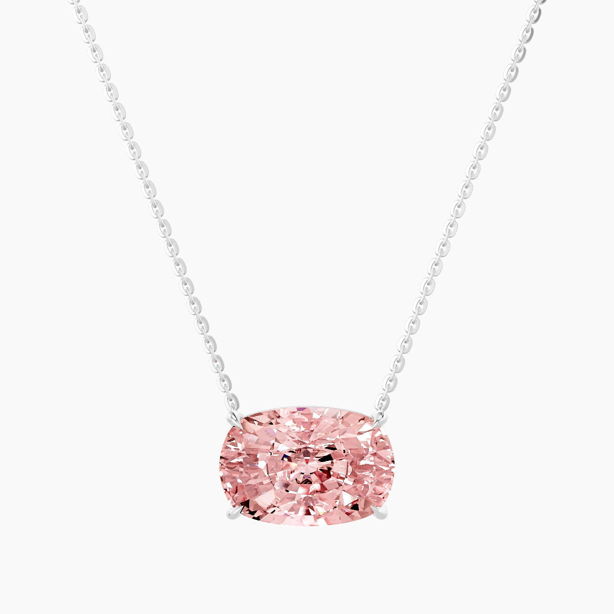 Solitaire | 18k White Gold 5 ct Pink Lab Diamond Cushion Pendant