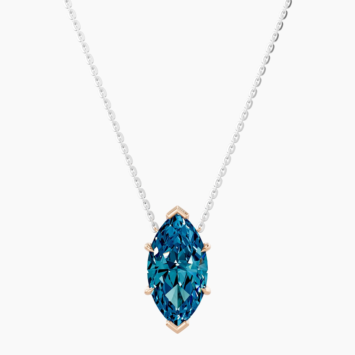 Solitaire | 18k White & Rose Gold 3 ct Blue Lab Diamond Marquise Pendant