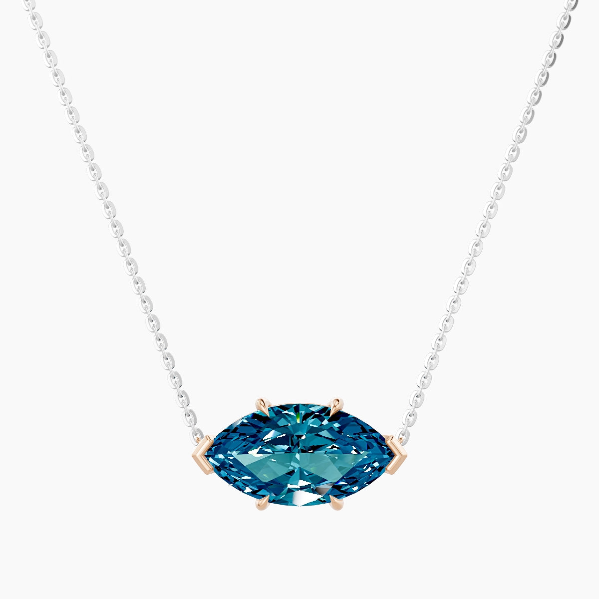 Solitaire | 18k White & Rose Gold 3 ct Blue Lab Diamond Marquise Pendant