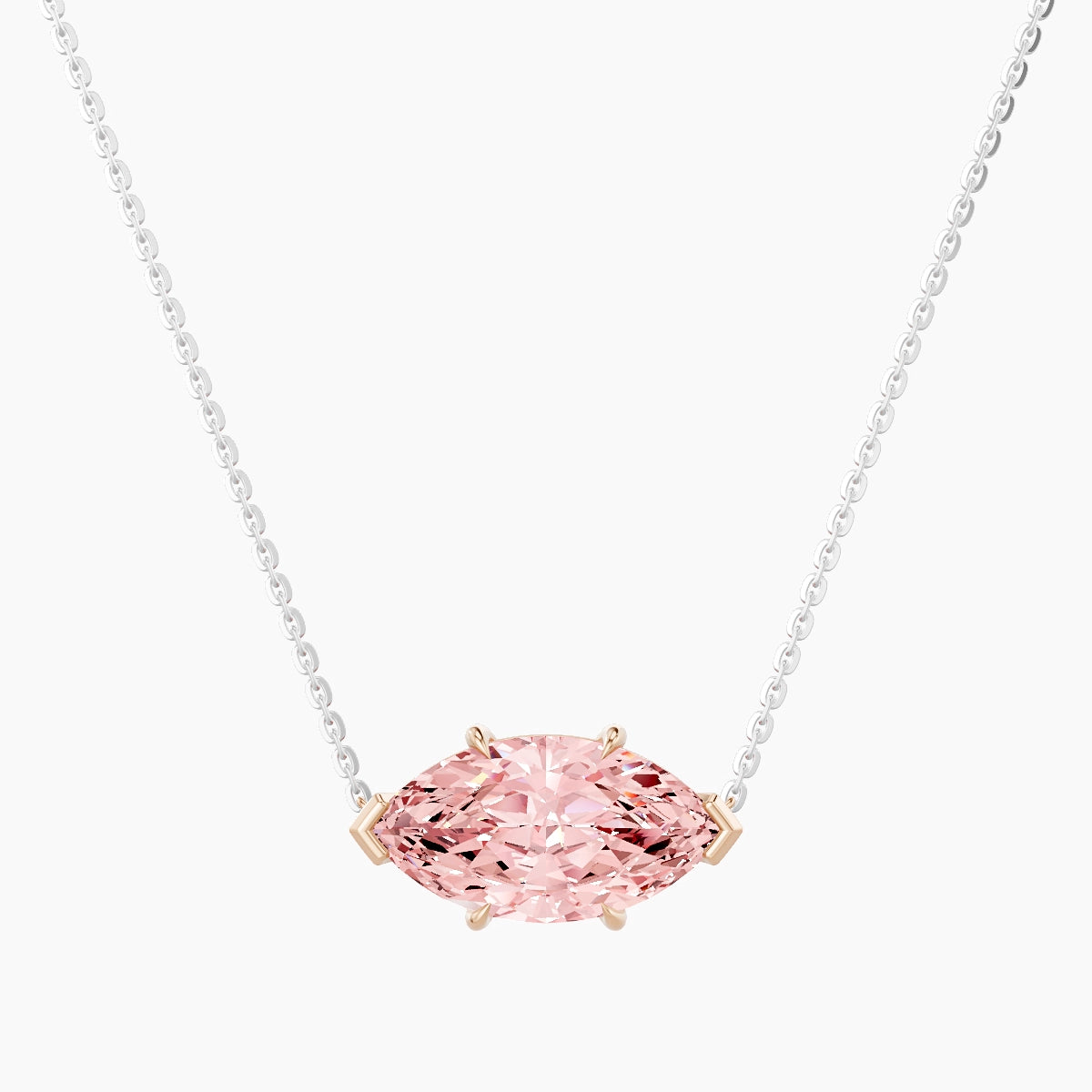 Solitaire | 18k White & Rose Gold 3 ct Pink Lab Diamond Marquise Pendant