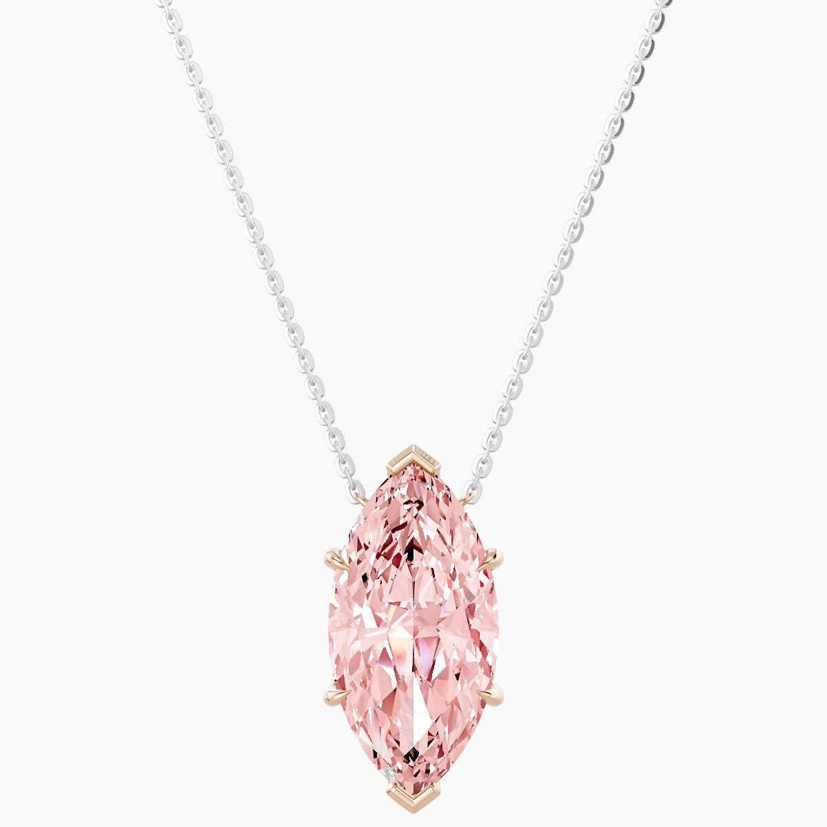 Solitaire | 18k White & Rose Gold 5 ct Pink Lab Diamond Marquise Pendant