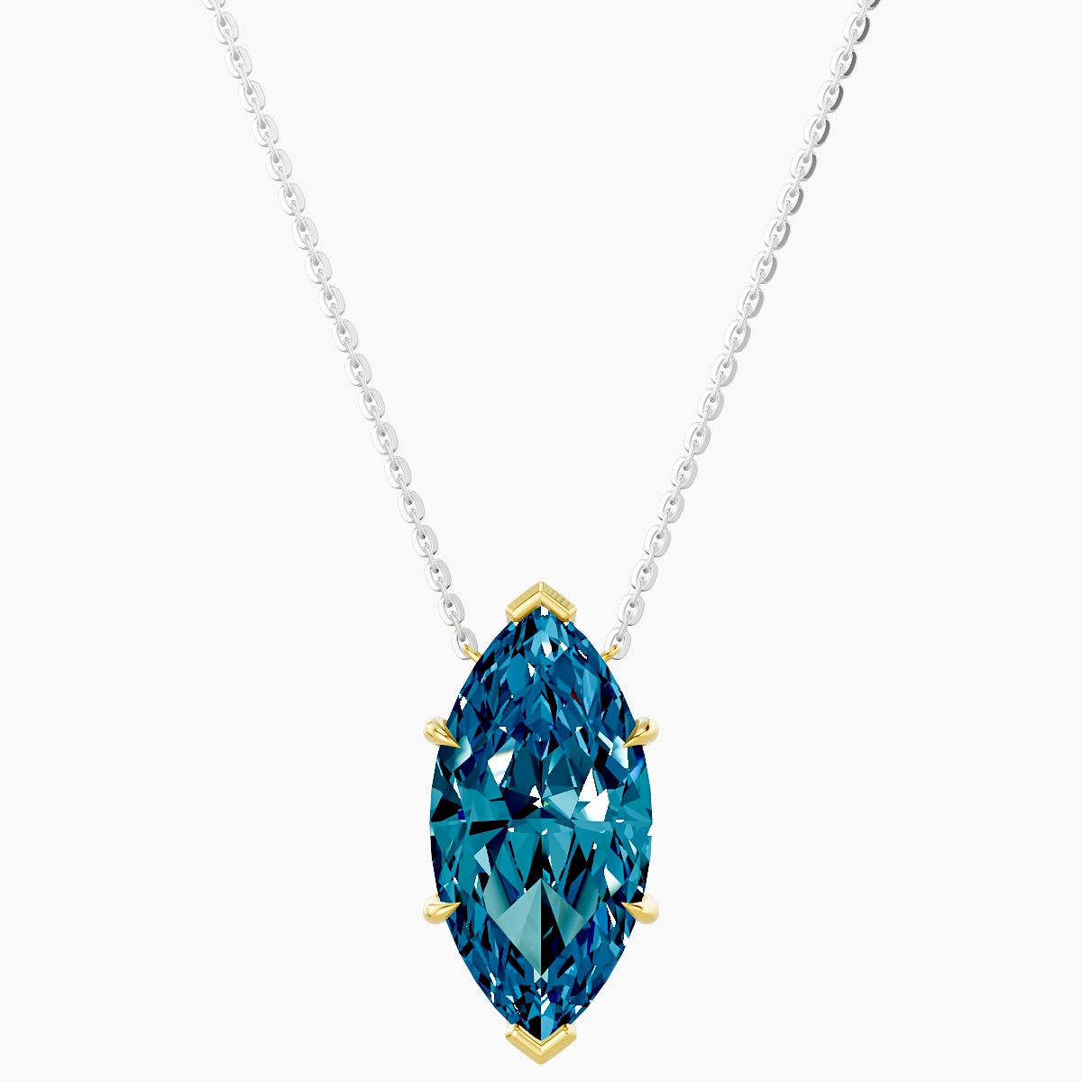 Solitaire | 18k White & Yellow Gold 5 ct Blue Lab Diamond Marquise Pendant