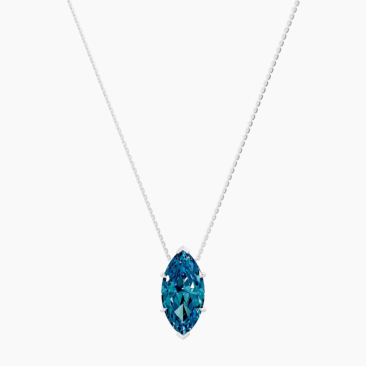 Solitaire | 18k White Gold 5 ct Blue Lab Diamond Marquise Pendant