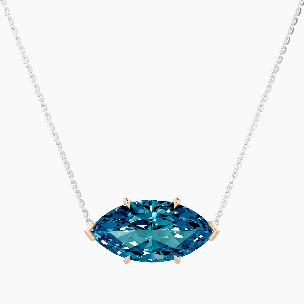 Solitaire | 18k White & Rose Gold 5 ct Blue Lab Diamond Marquise Pendant
