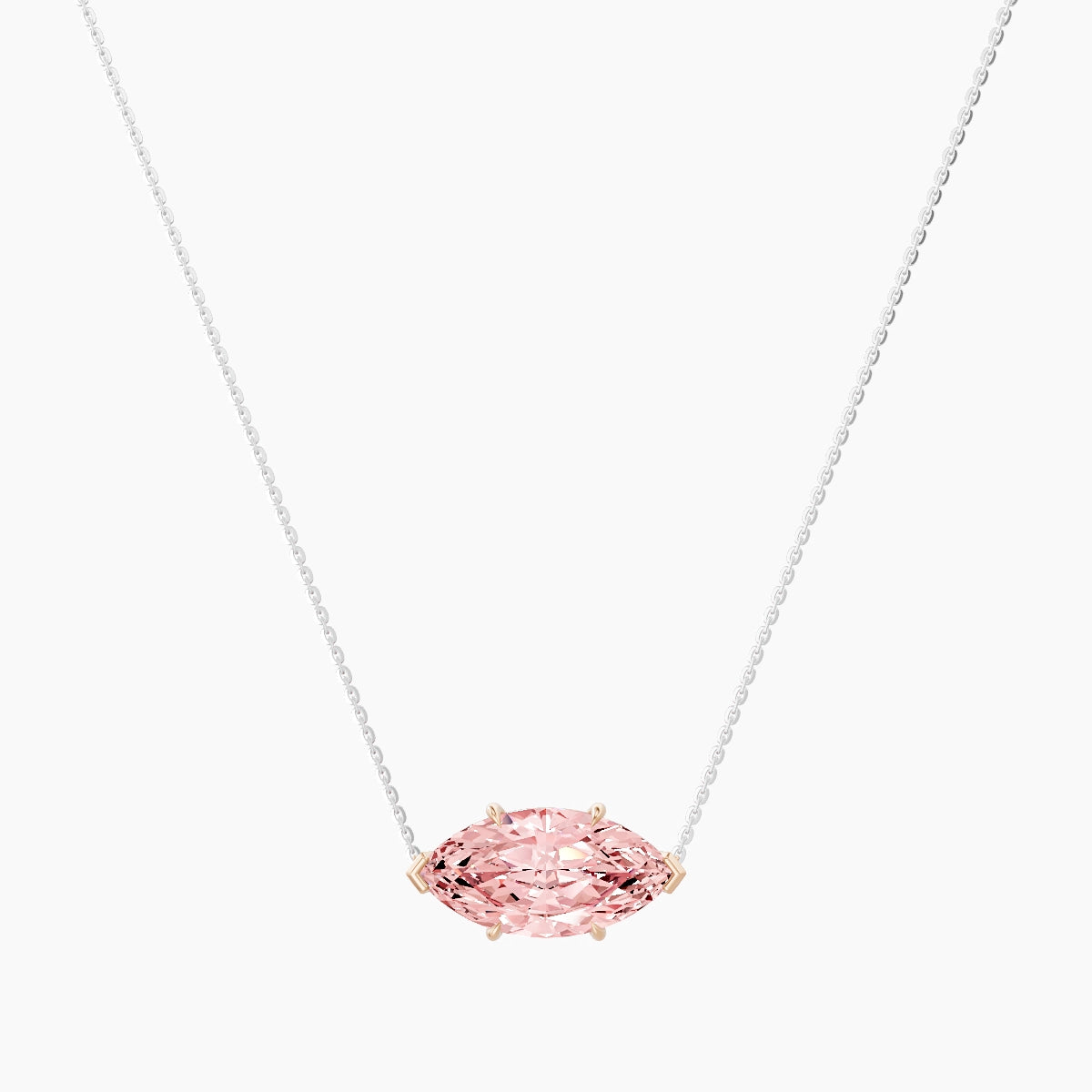 Solitaire | 18k White & Rose Gold 5 ct Pink Lab Diamond Marquise Pendant