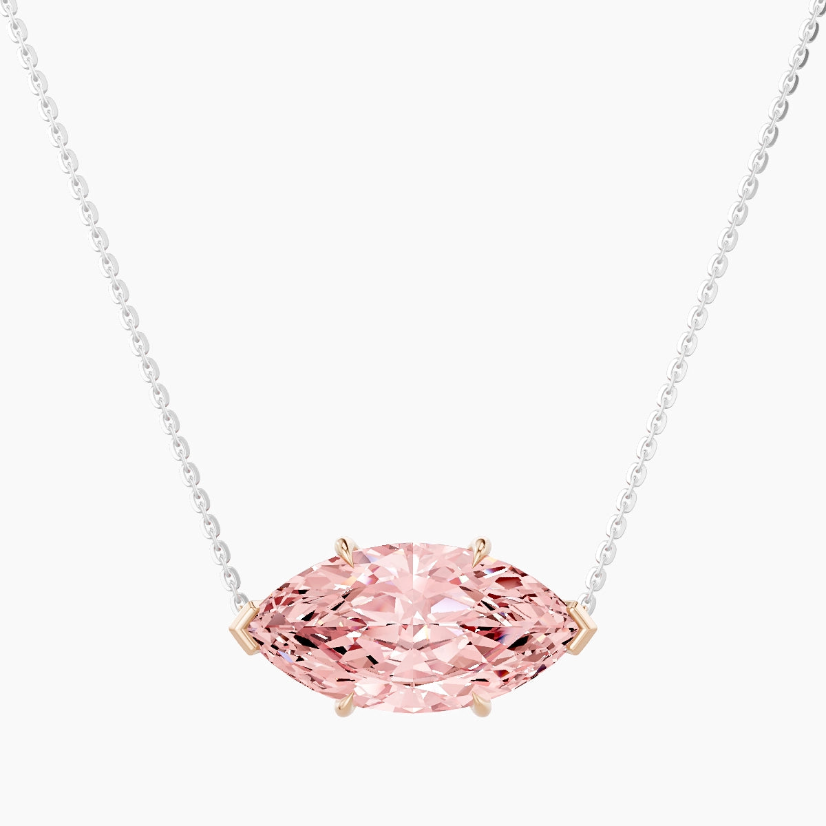 Solitaire | 18k White & Rose Gold 5 ct Pink Lab Diamond Marquise Pendant