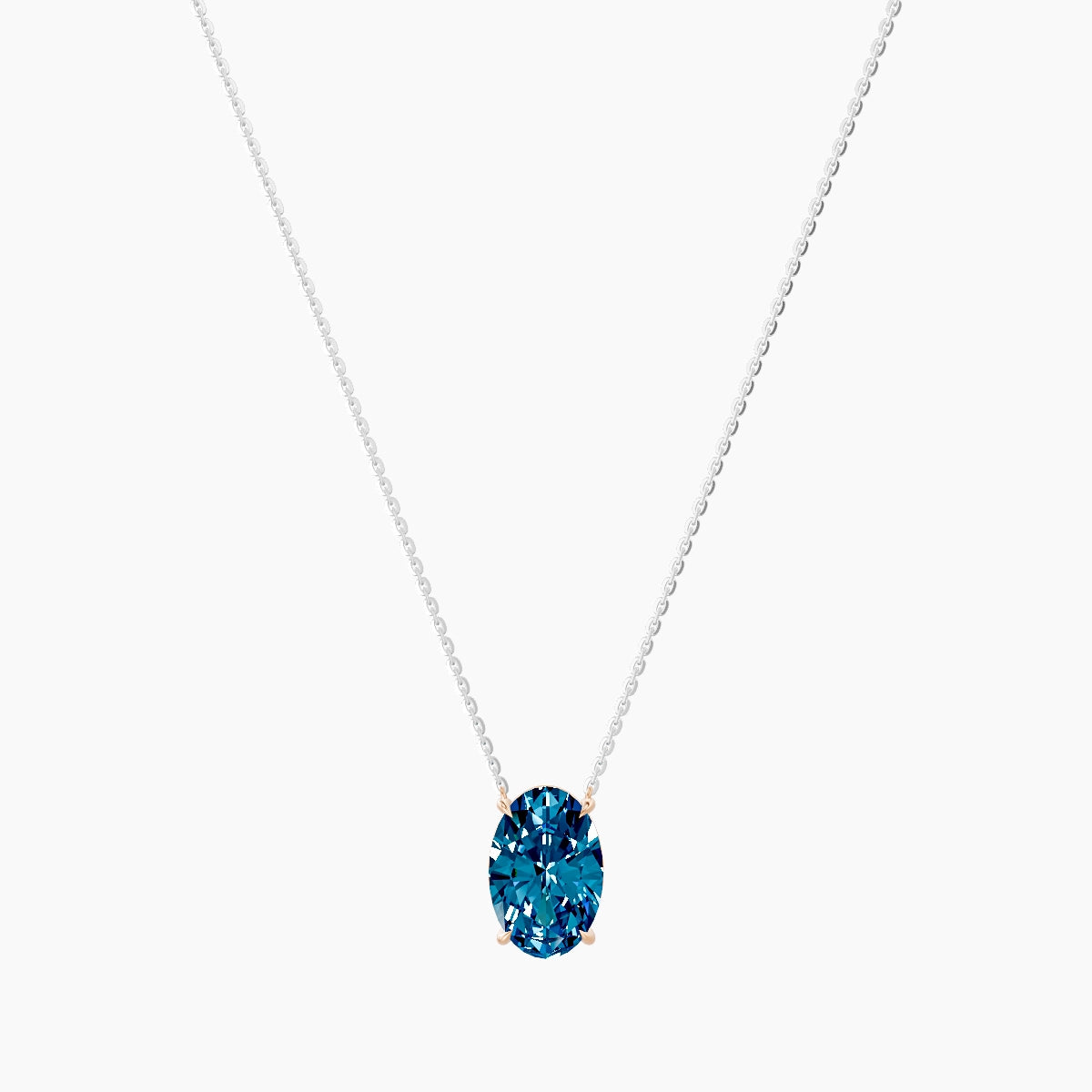 Solitaire | 18k White & Rose Gold 3 ct Blue Lab Diamond Oval Pendant
