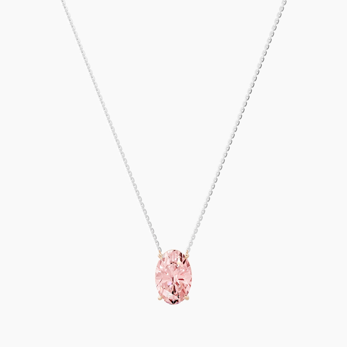 Solitaire | 18k White & Rose Gold 3 ct Pink Lab Diamond Oval Pendant