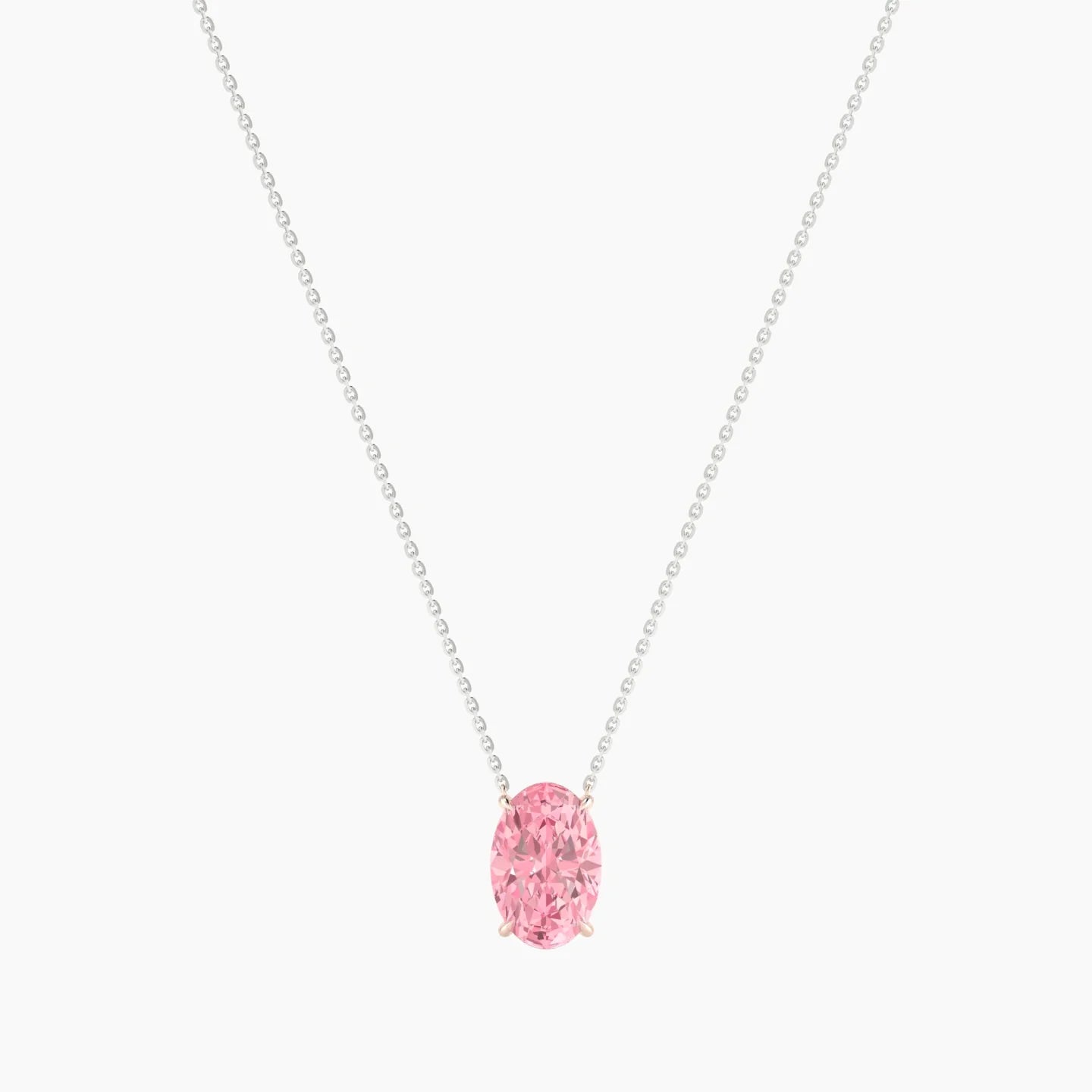 Solitaire | 18k White & Rose Gold 3 ct Pink Lab Diamond Oval Cut Pendant