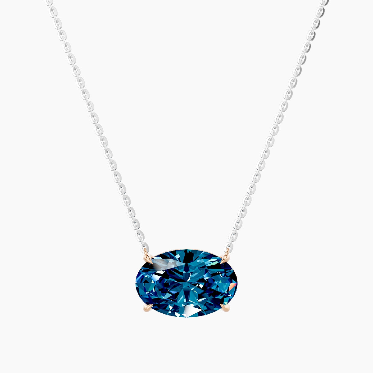 Solitaire | 18k White & Rose Gold 3 ct Blue Lab Diamond Oval Pendant