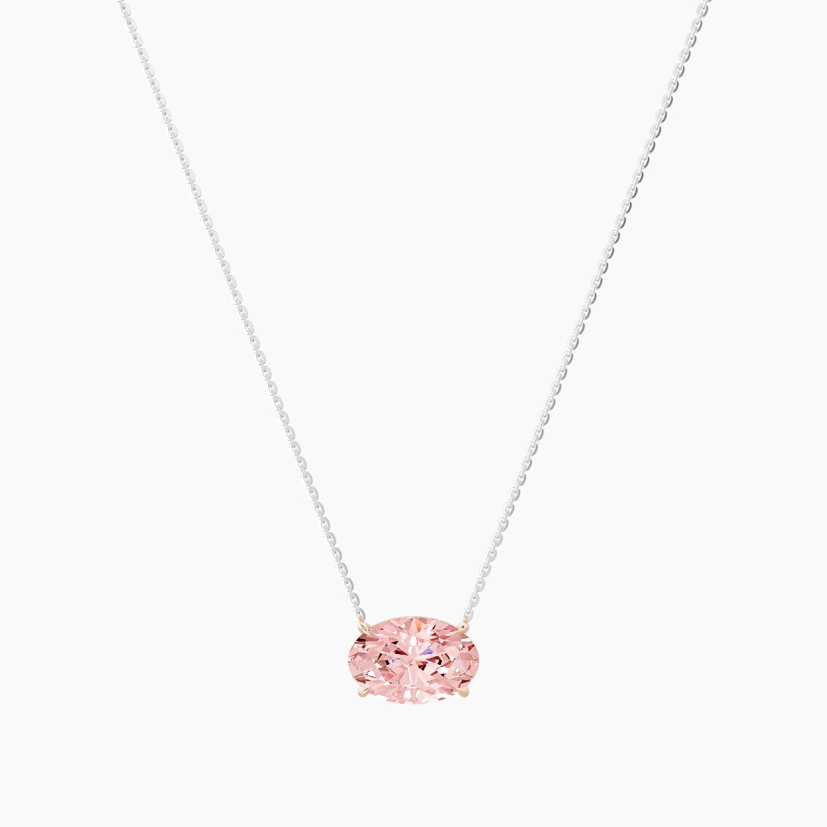 Solitaire | 18k White & Rose Gold 3 ct Pink Lab Diamond Oval Pendant