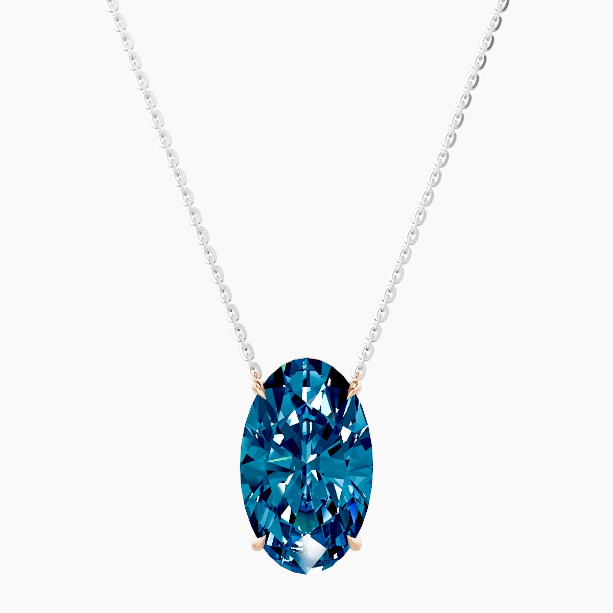 Solitaire | 18k White & Rose Gold 5 ct Blue Lab Diamond Oval Pendant