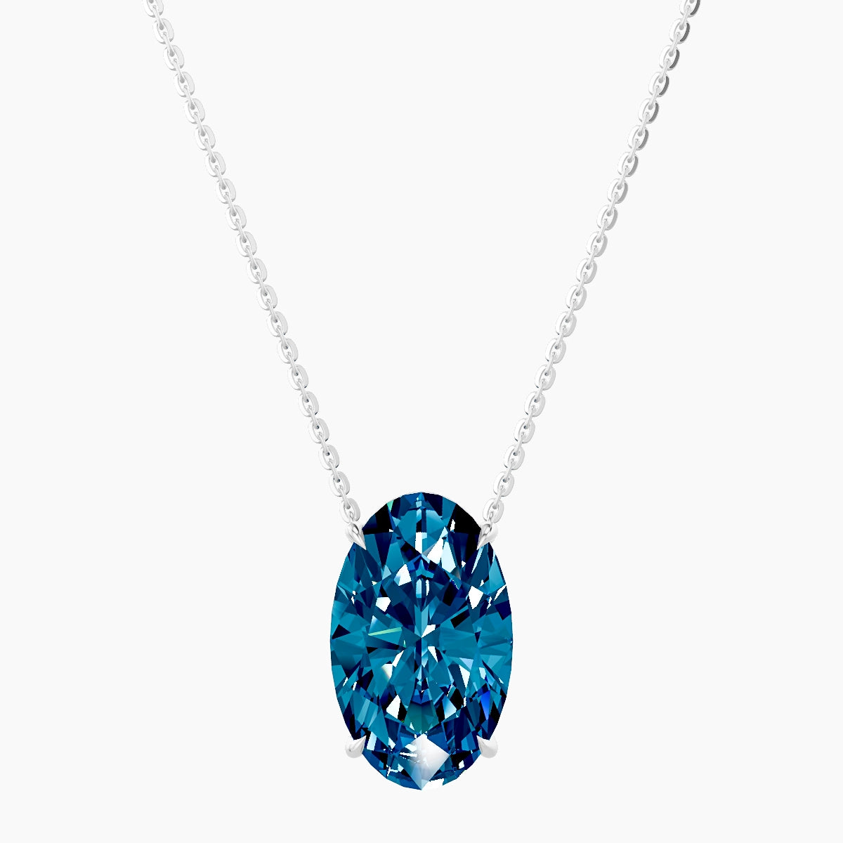 Solitaire | 18k White Gold 5 ct Blue Lab Diamond Oval Pendant