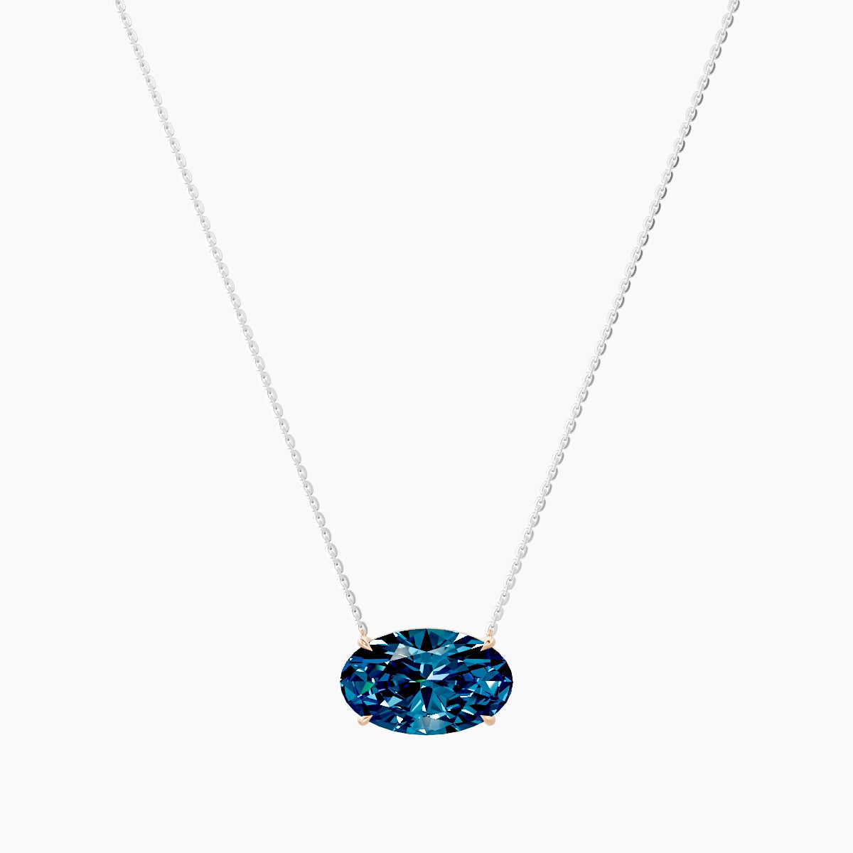 Solitaire | 18k White & Rose Gold 5 ct Blue Lab Diamond Oval Pendant