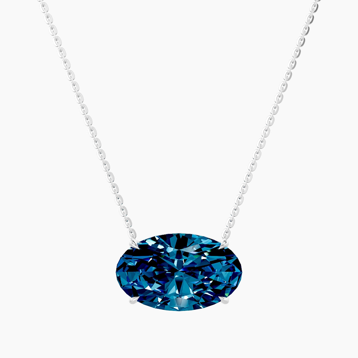 Solitaire | 18k White Gold 5 ct Blue Lab Diamond Oval Pendant