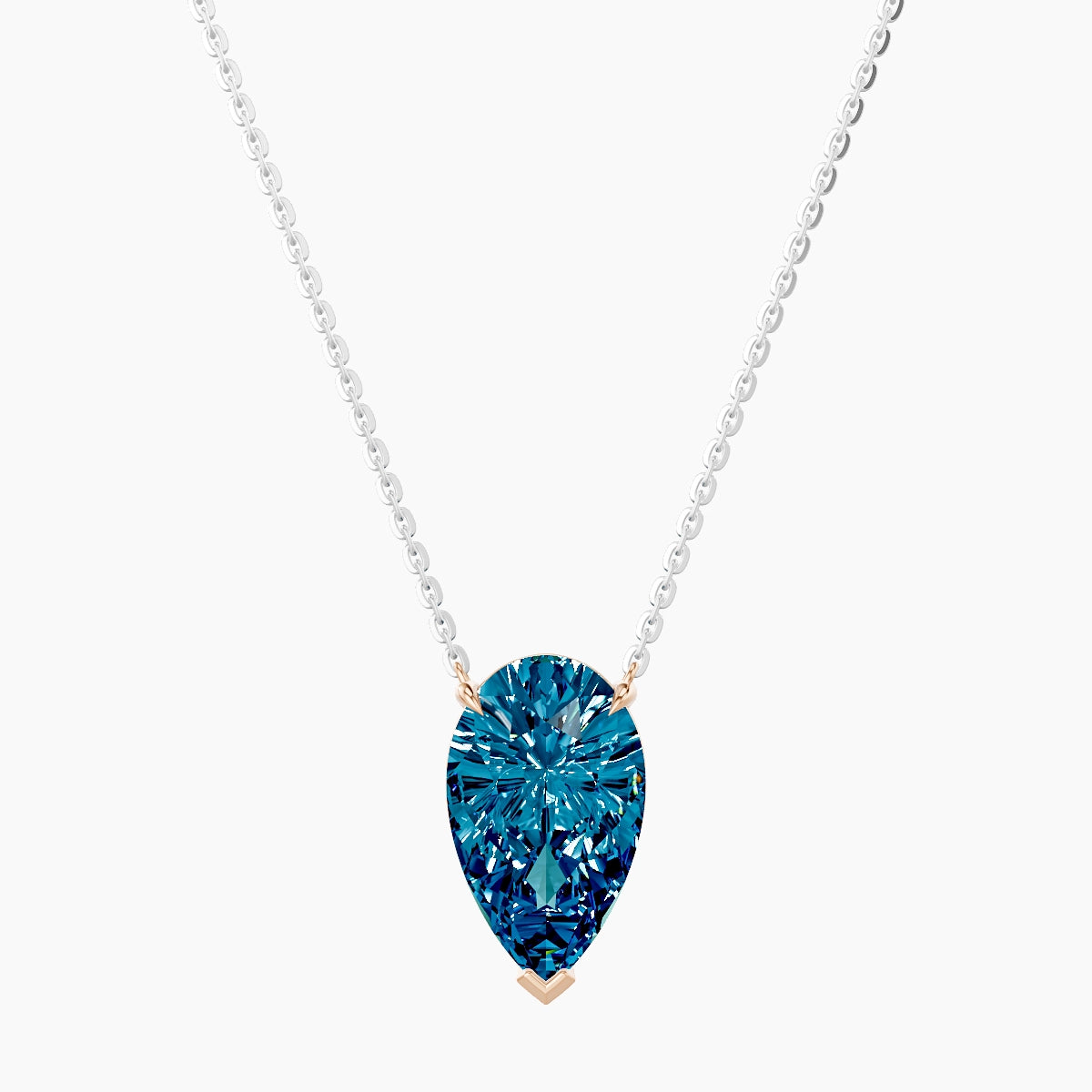 Solitaire | 18k White & Rose Gold 3 ct Blue Lab Diamond Pear Pendant