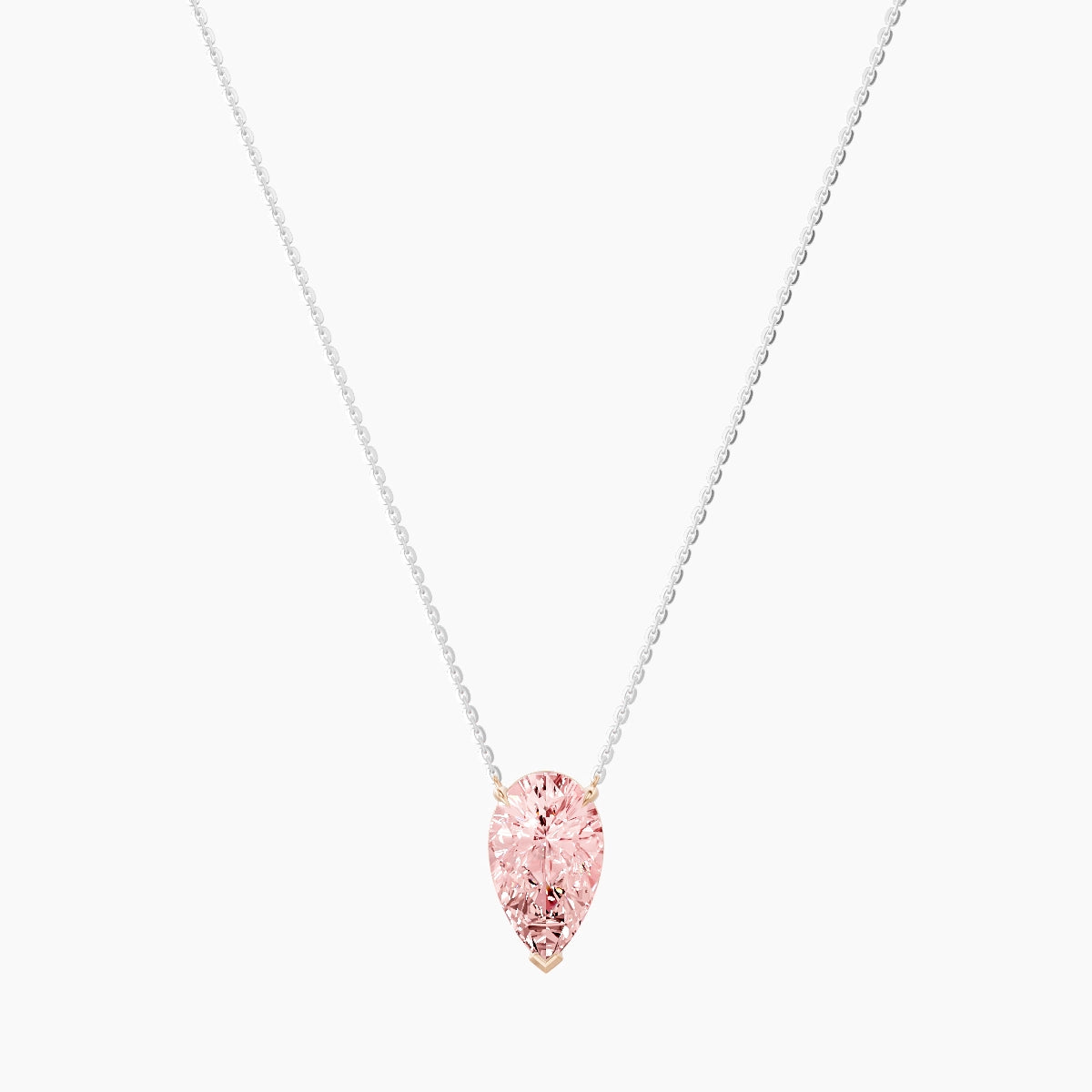 Solitaire | 18k White & Rose Gold 3 ct Pink Lab Diamond Pear Pendant