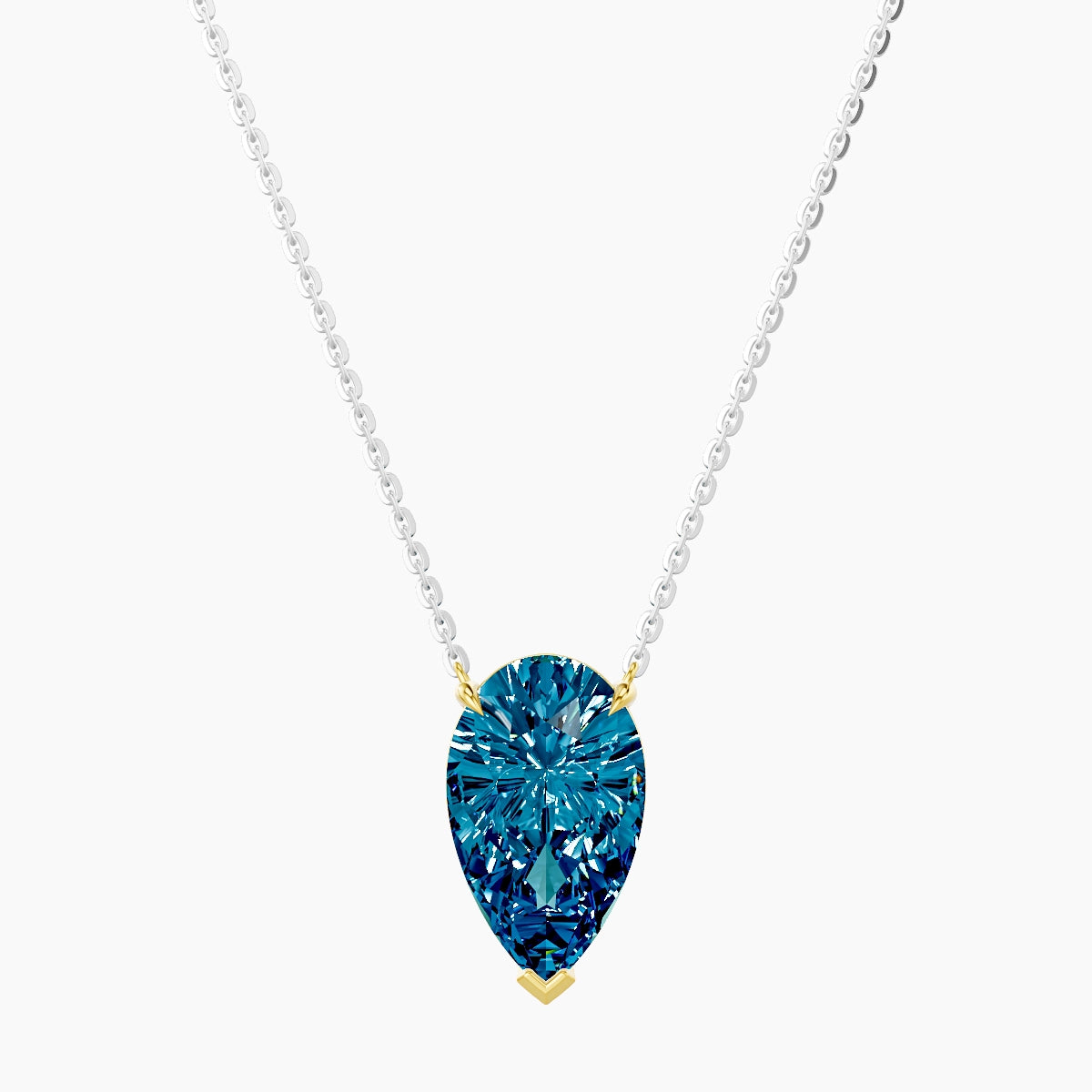 Solitaire | 18k White & Yellow Gold 3 ct Blue Lab Diamond Pear Pendant
