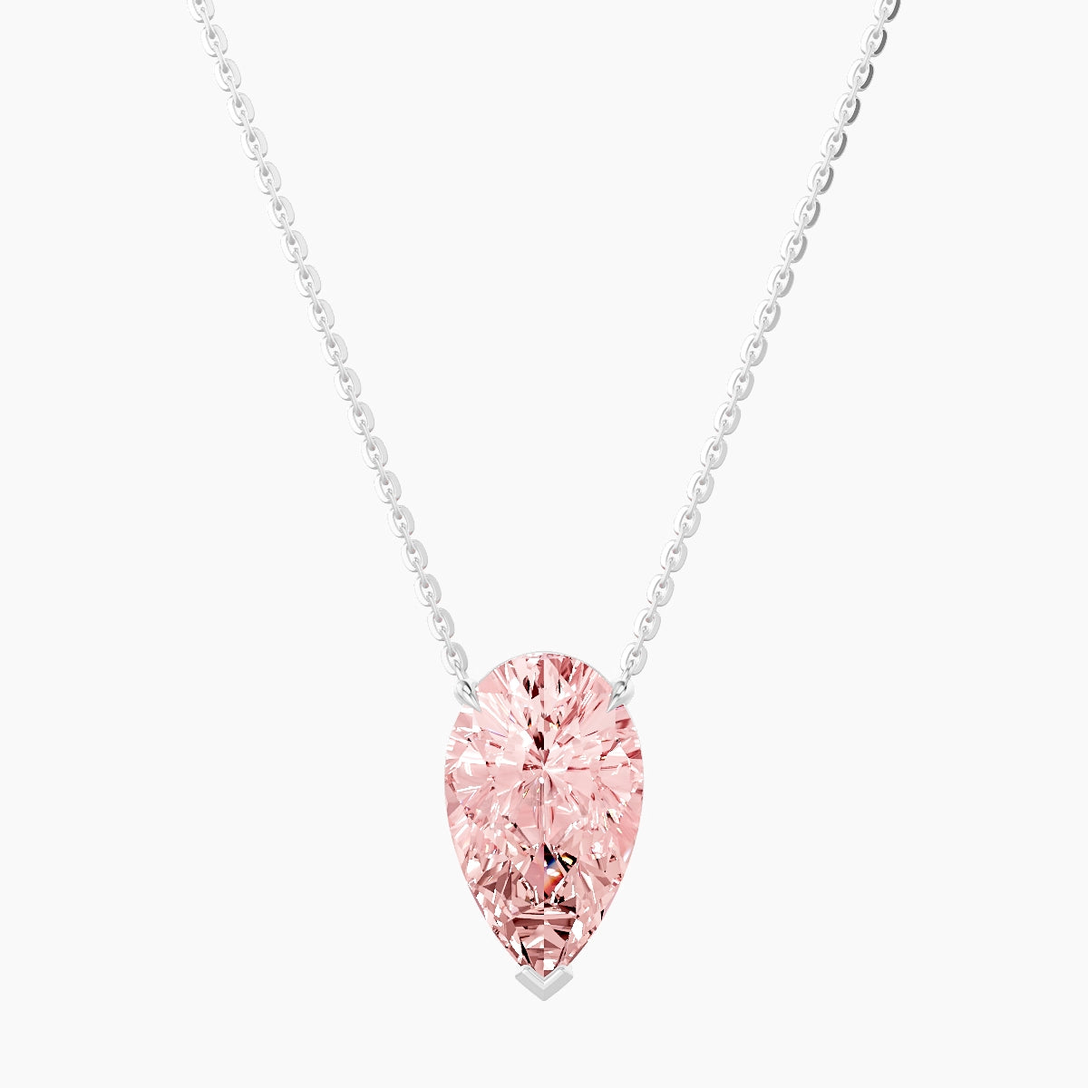 Solitaire | 18k White Gold 3 ct Pink Lab Diamond Pear Pendant