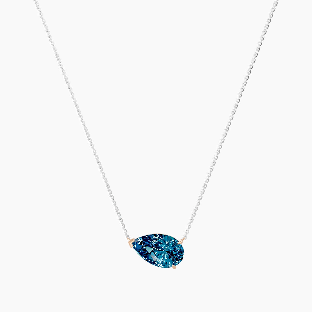 Solitaire | 18k White & Rose Gold 3 ct Blue Lab Diamond Pear Pendant