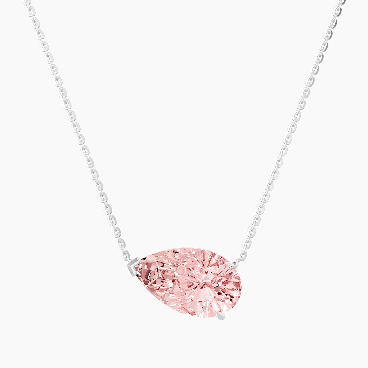 Solitaire | 18k White Gold 3 ct Pink Lab Diamond Pear Pendant