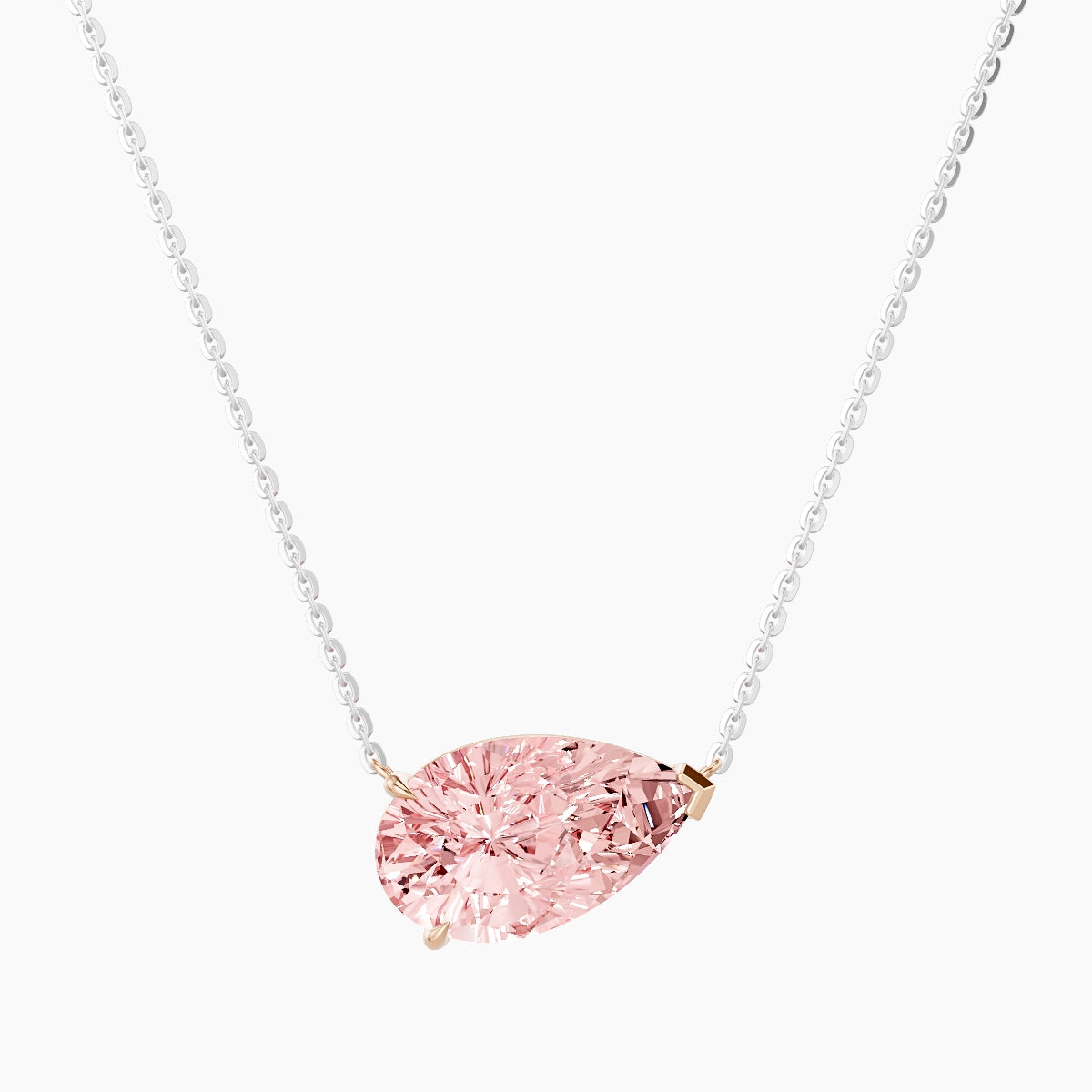 Solitaire | 18k White & Rose Gold 3 ct Pink Lab Diamond Pear Pendant