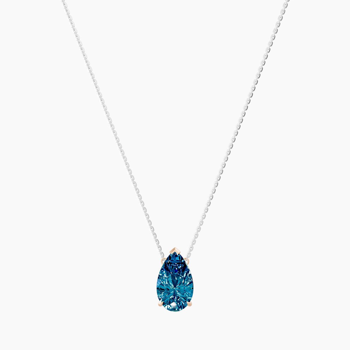 Solitaire | 18k White & Rose Gold 3 ct Blue Lab Diamond Pear Pendant