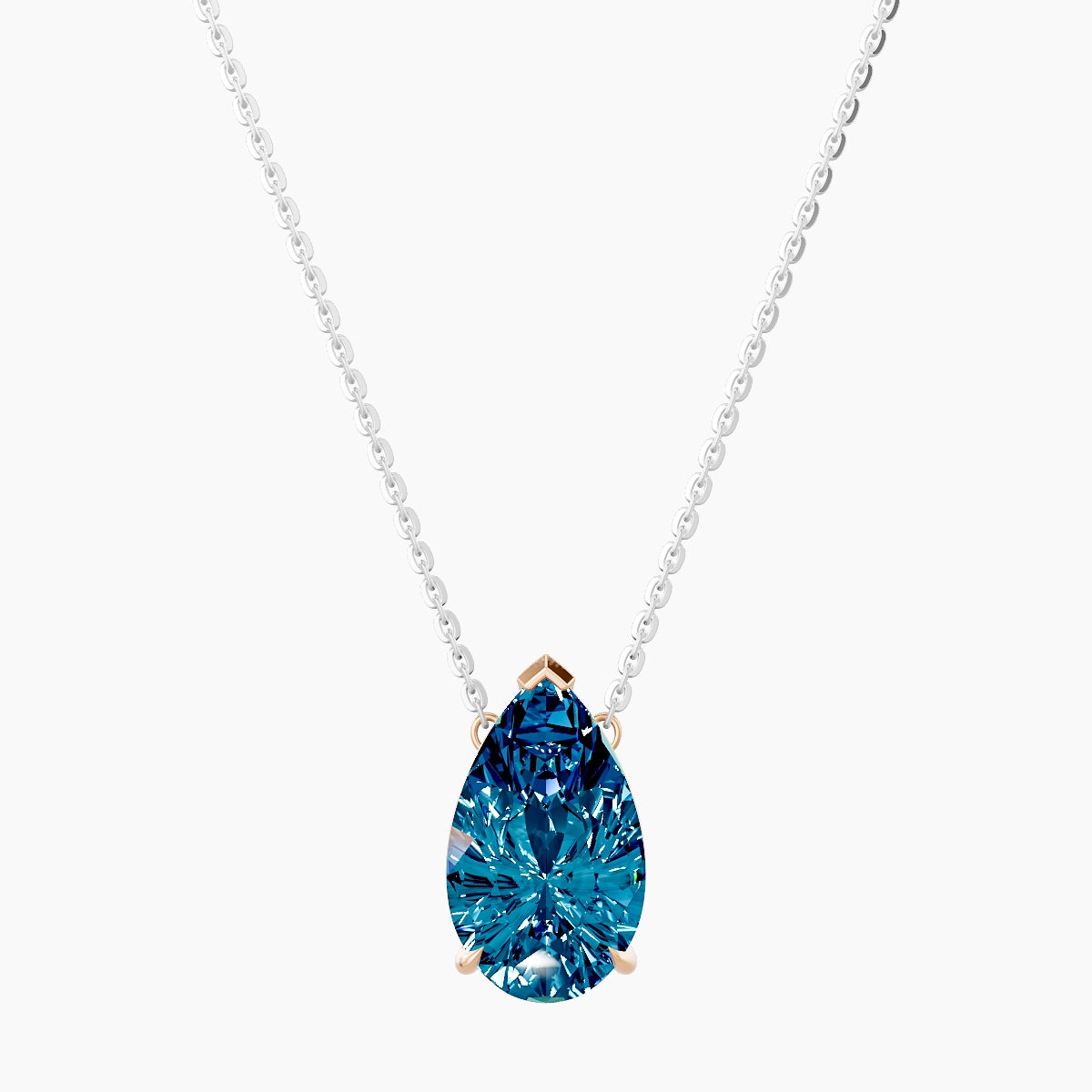 Solitaire | 18k White & Rose Gold 3 ct Blue Lab Diamond Pear Pendant