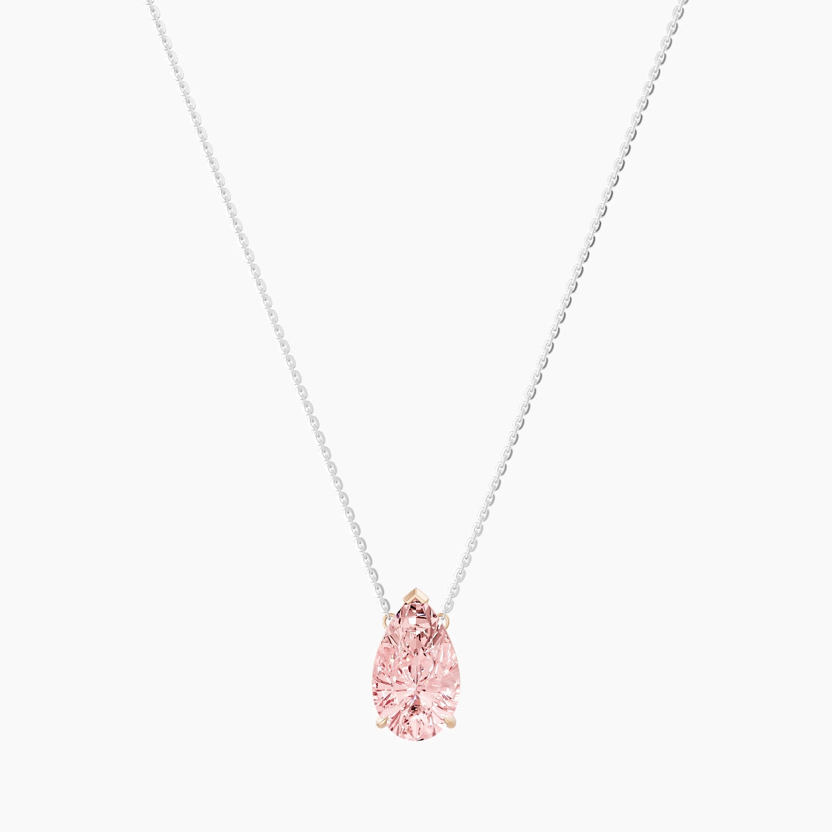 Solitaire | 18k White & Rose Gold 3 ct Pink Lab Diamond Pear Pendant