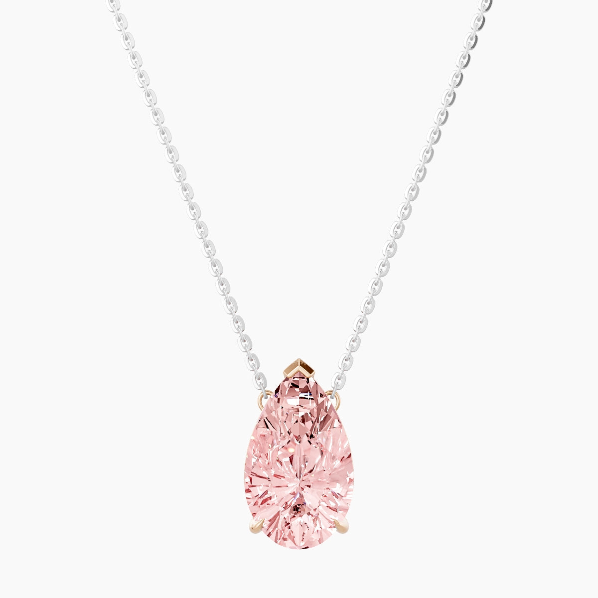 Solitaire | 18k White & Rose Gold 3 ct Pink Lab Diamond Pear Pendant