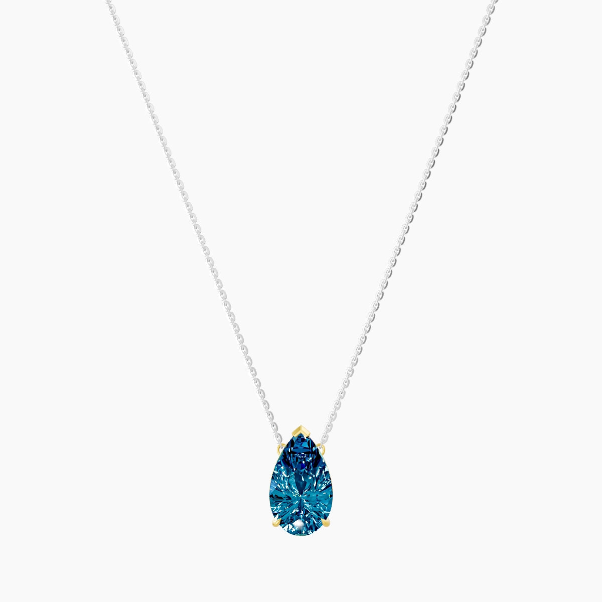 Solitaire | 18k White & Yellow Gold 3 ct Blue Lab Diamond Pear Pendant