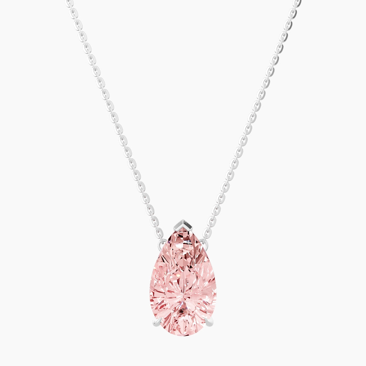 Solitaire | 18k White Gold 3 ct Pink Lab Diamond Pear Pendant