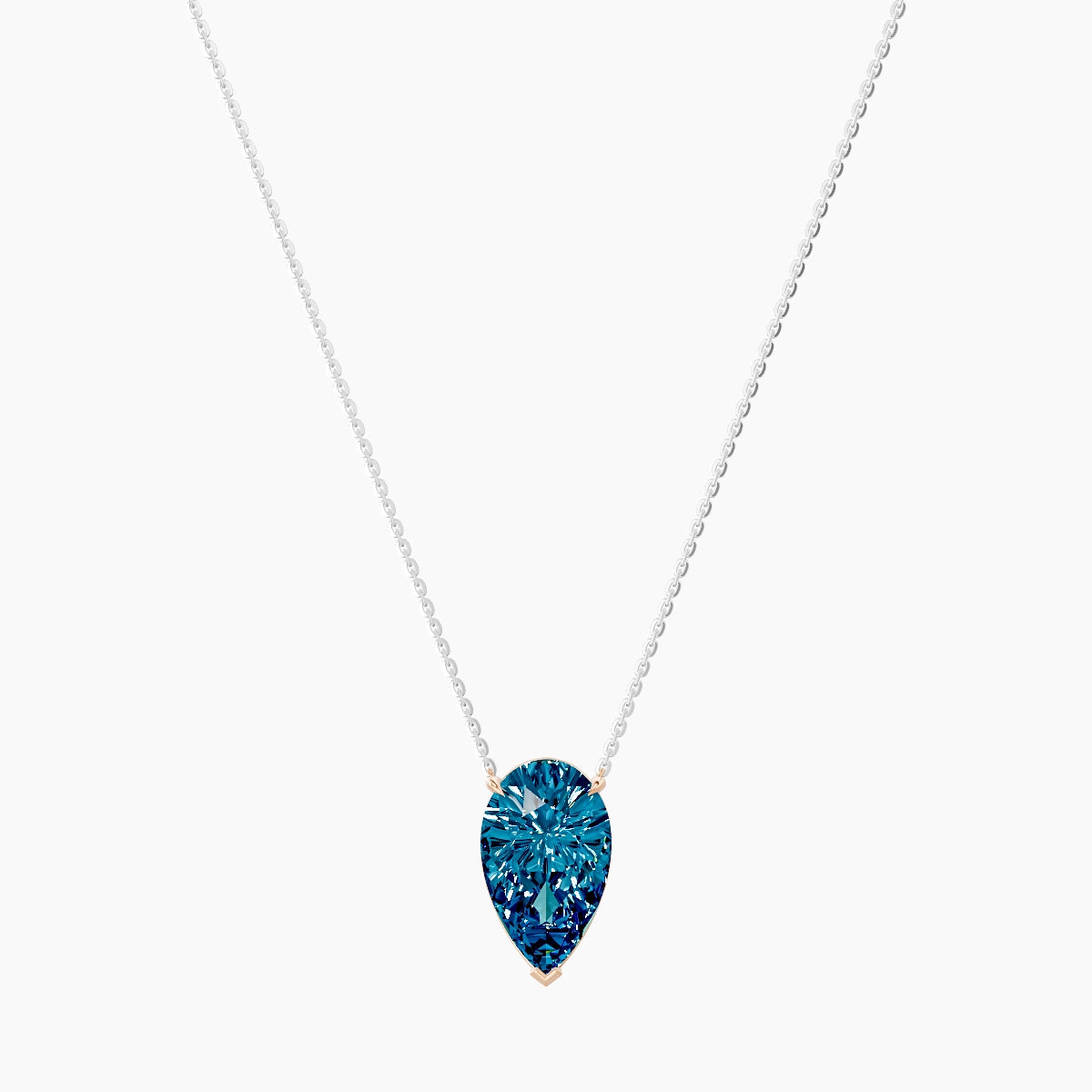 Solitaire | 18k White & Rose Gold 5 ct Blue Lab Diamond Pear Pendant