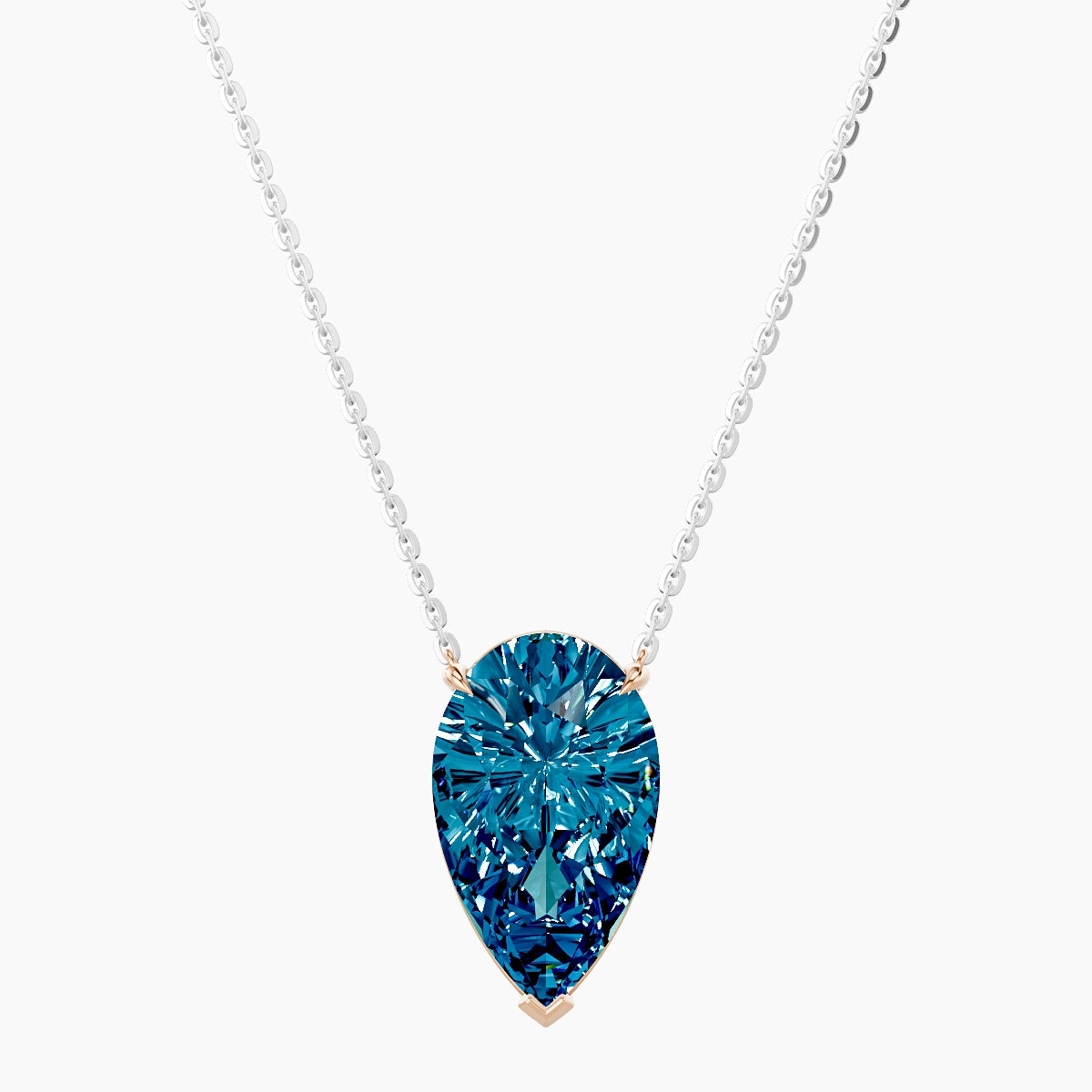 Solitaire | 18k White & Rose Gold 5 ct Blue Lab Diamond Pear Pendant