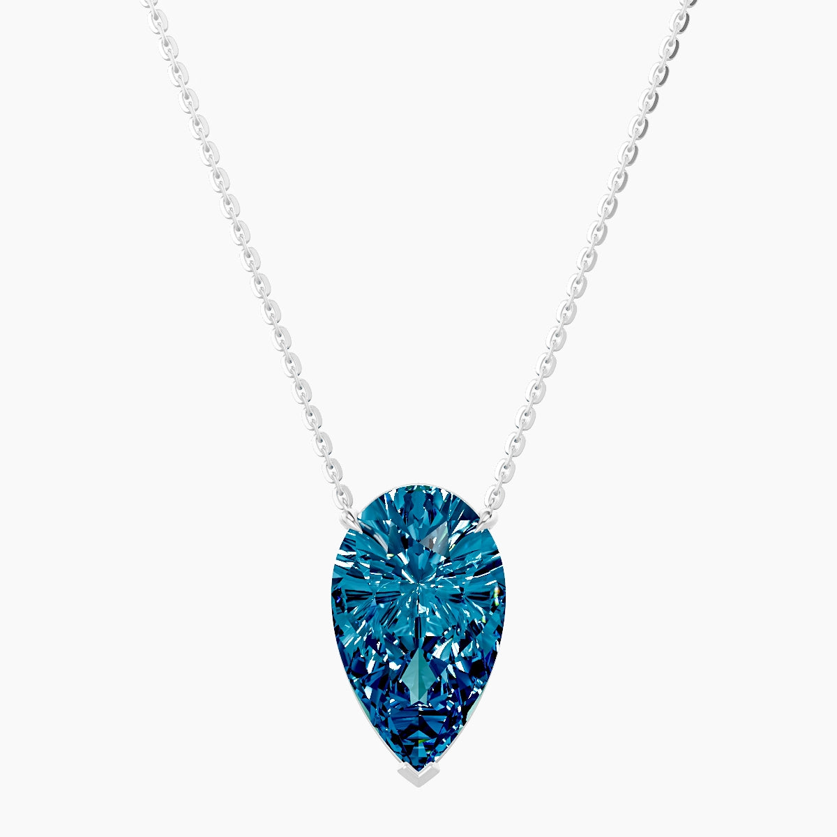 Solitaire | 18k White Gold 5 ct Blue Lab Diamond Pear Pendant