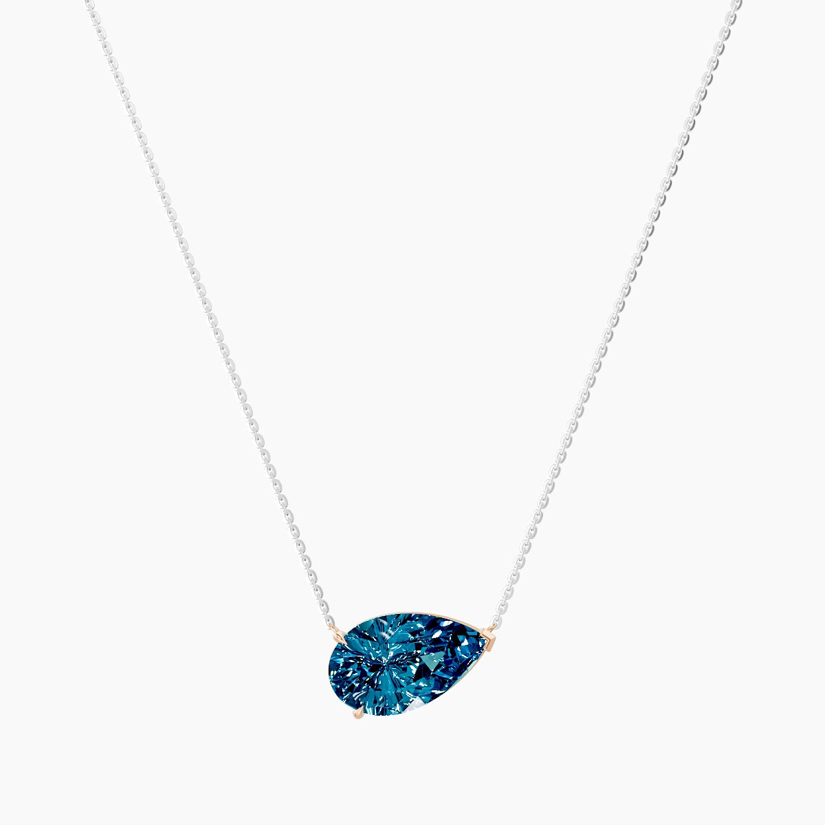 Solitaire | 18k White & Rose Gold 5 ct Blue Lab Diamond Pear Pendant