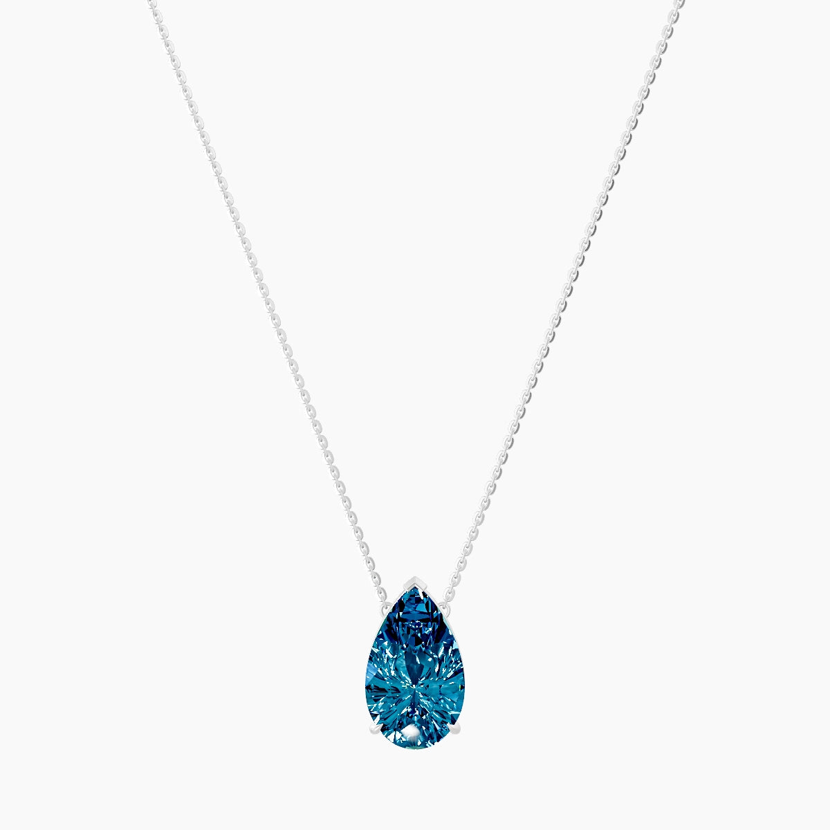 Solitaire | 18k White Gold 5 ct Blue Lab Diamond Pear Pendant
