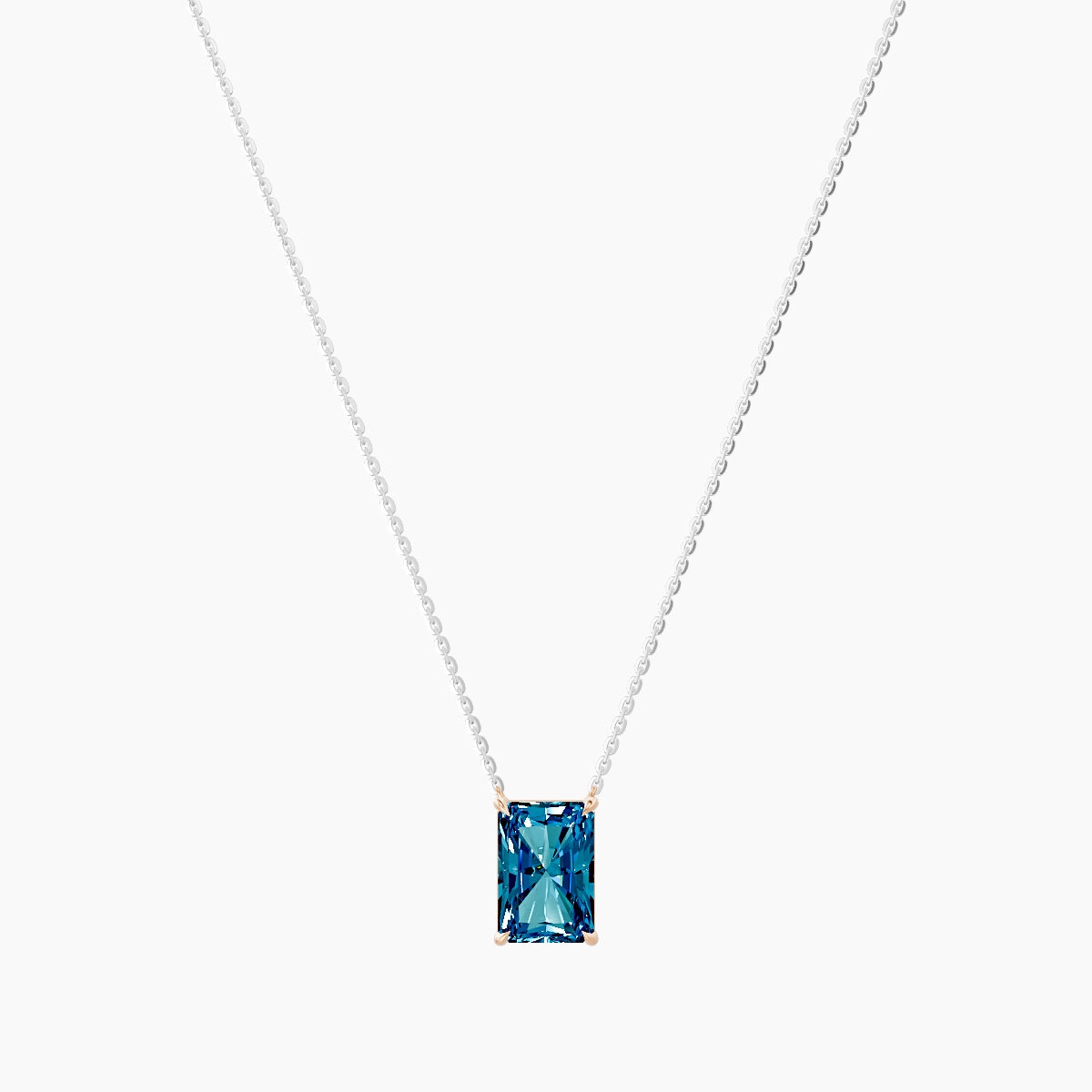Solitaire | 18k White & Rose Gold 3 ct Blue Lab Diamond Radiant Pendant